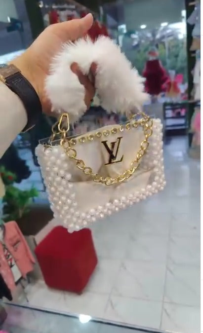 Ladies Bags, white stylish Ladies Purse with golden chain and Diamonds