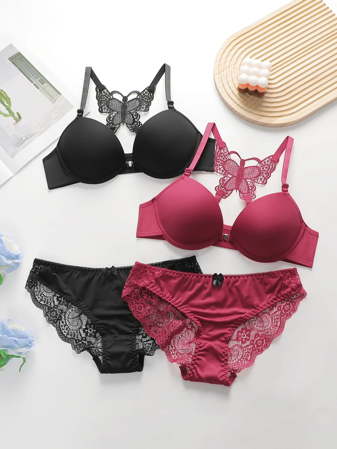 Bra and Panty Set Front Open Push Up Bra Butterfly Design