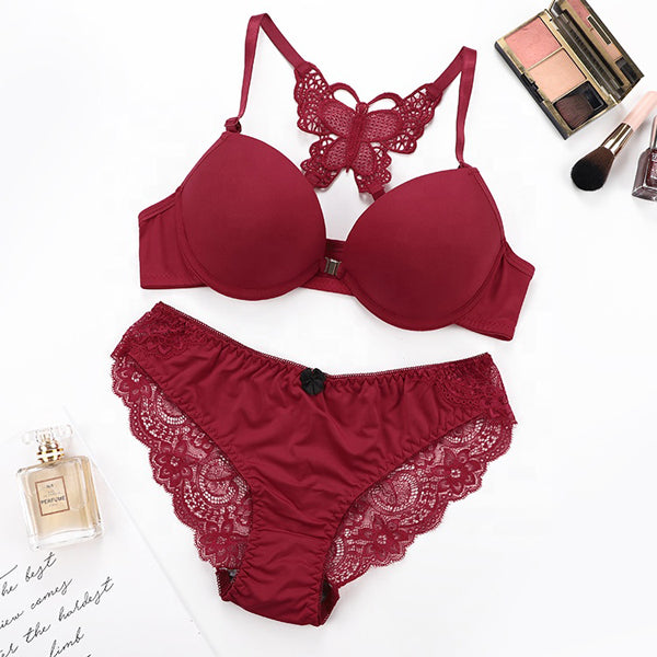 Bra and Panty Set Front Open Push Up Bra Butterfly Design