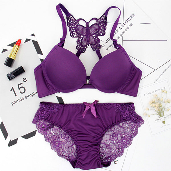 Bra and Panty Set Front Open Push Up Bra Butterfly Design