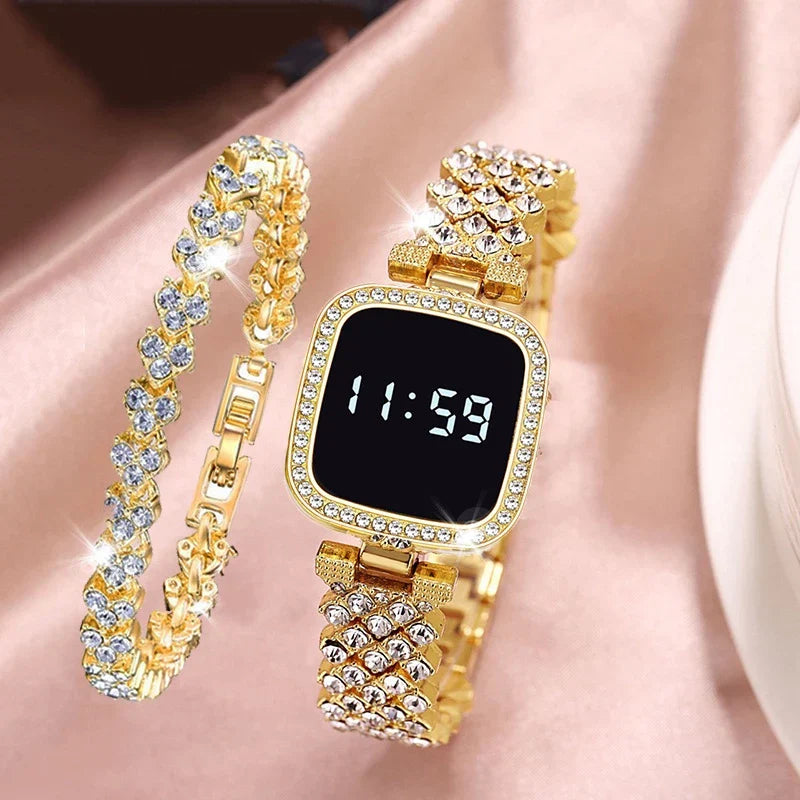 Ladies Luxury Diamond Watch Steel Band Diamond Touch Screen LED Electronic Watches