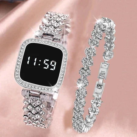 Ladies Luxury Diamond Watch Steel Band Diamond Touch Screen LED Electronic Watches