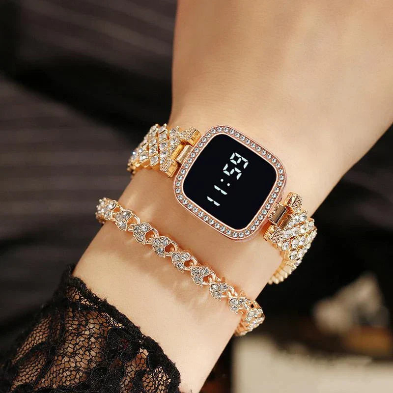 Ladies Luxury Diamond Watch Steel Band Diamond Touch Screen LED Electronic Watches